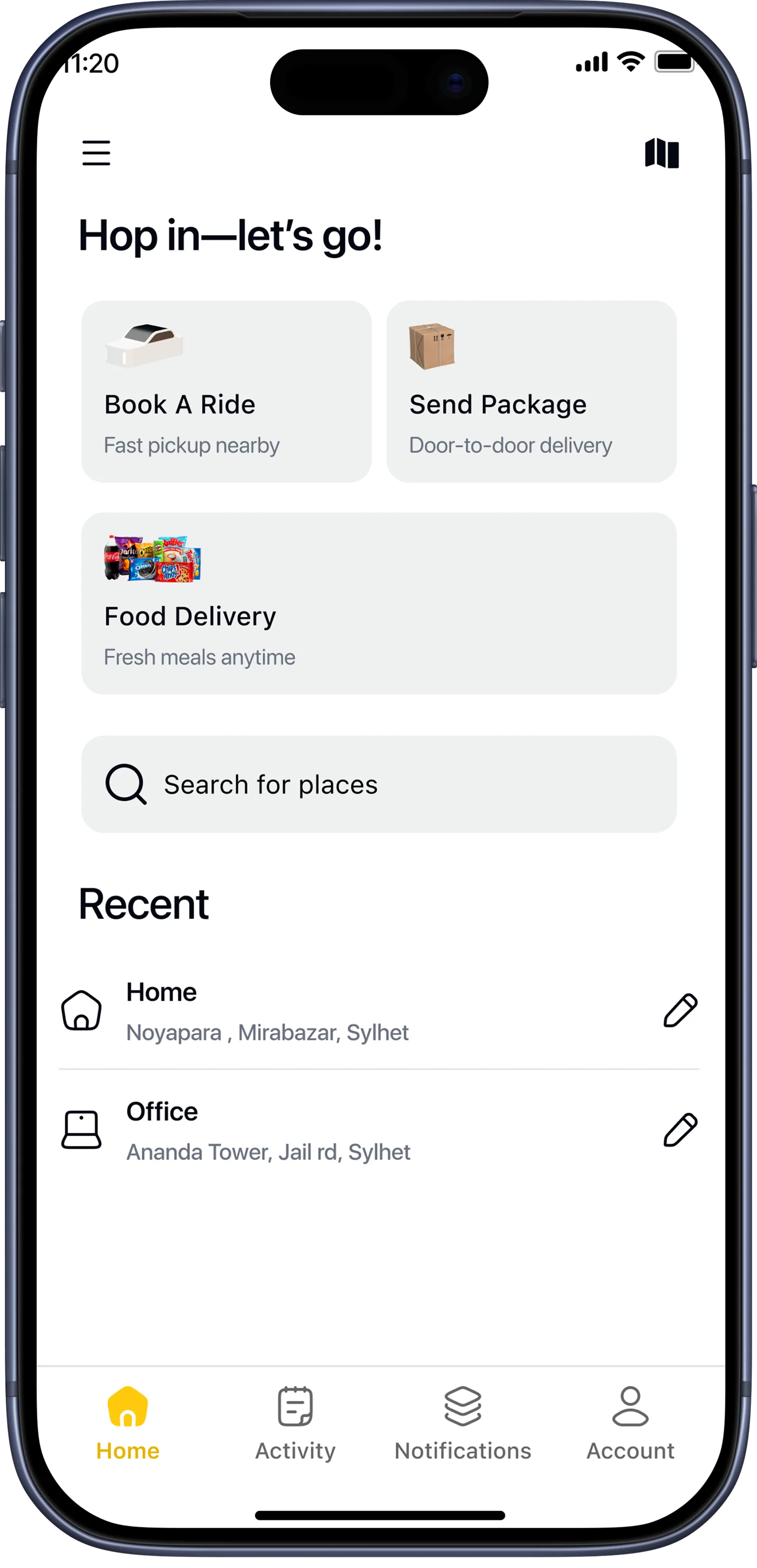 App home screen