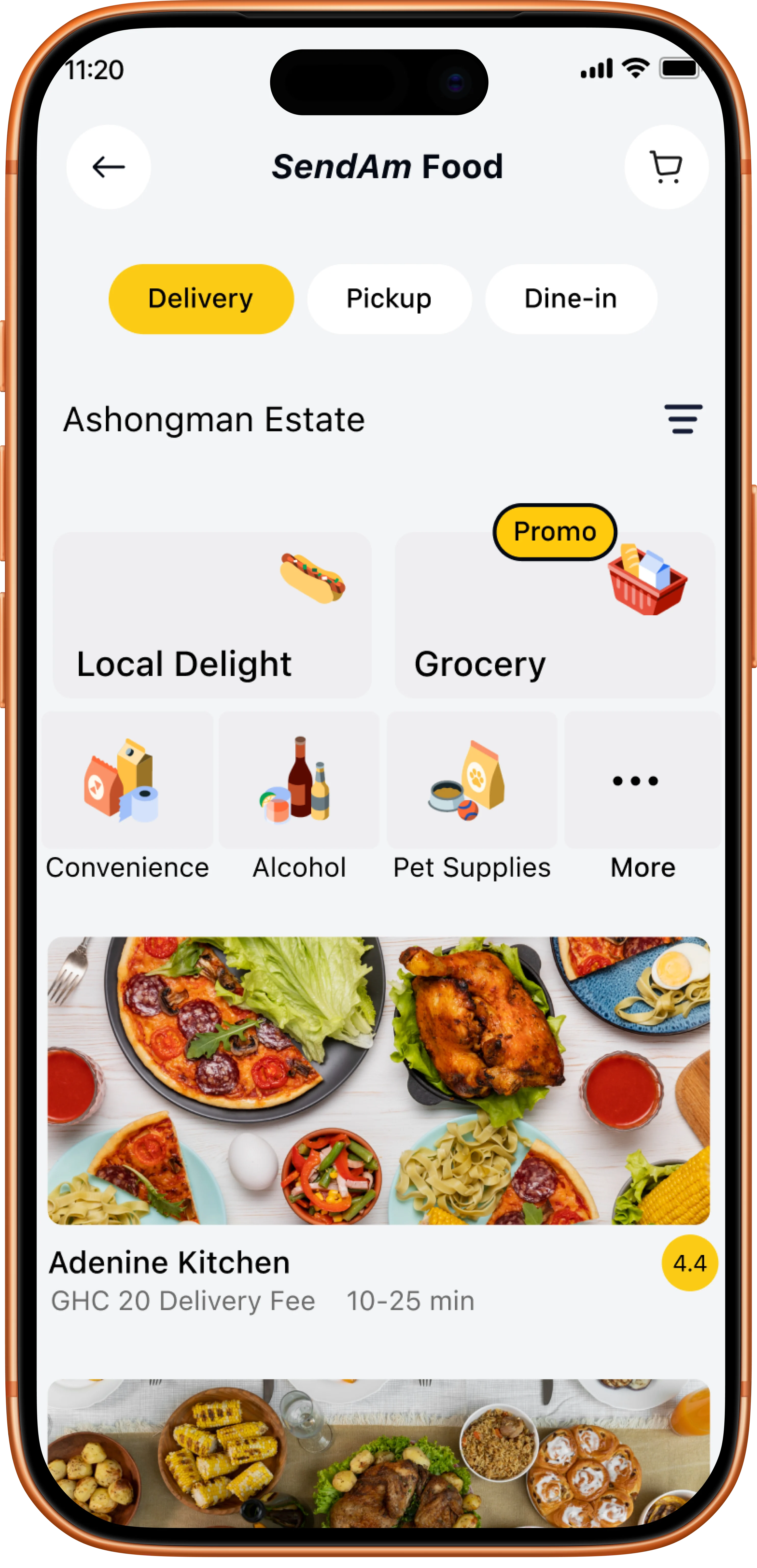 Browse restaurants on the SendAm Food app
