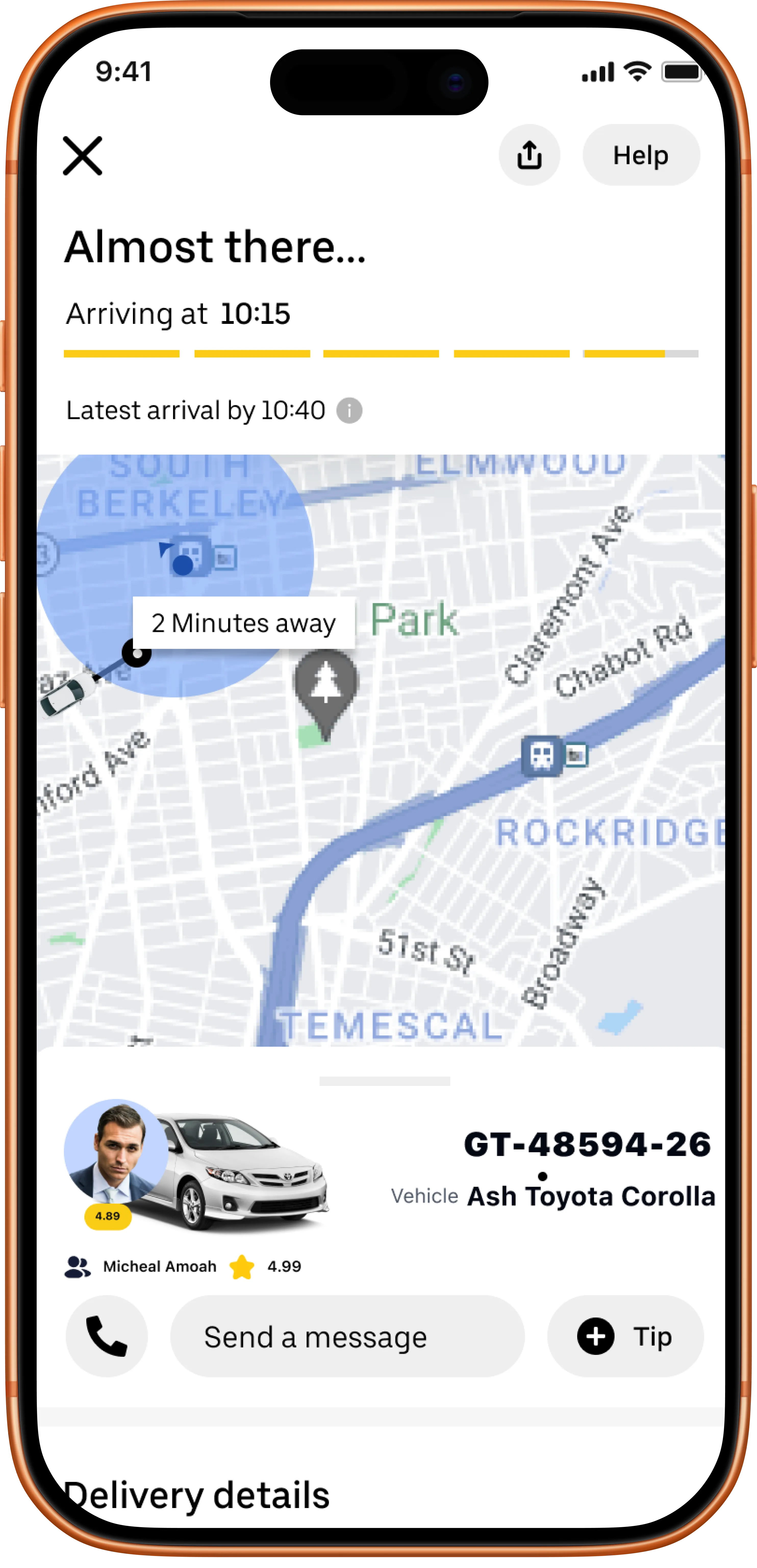 Track food delivery progress in the SendAm app